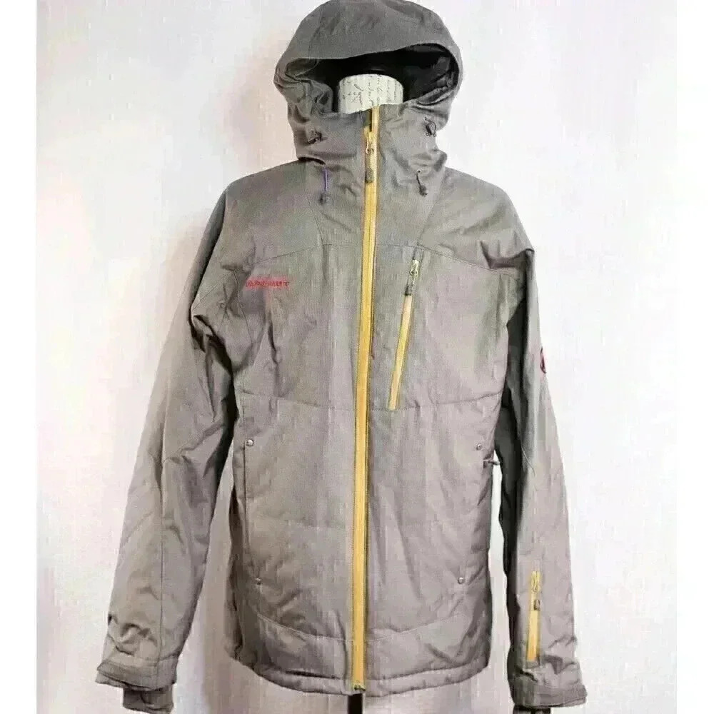Mammut Size S Down filled Grey/yellow zip off snow skirt pockets ski jacket